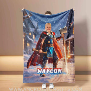 Personalized Superhero Thor In Winter Xmas Blanket | Custom Superhero Boy Blanket