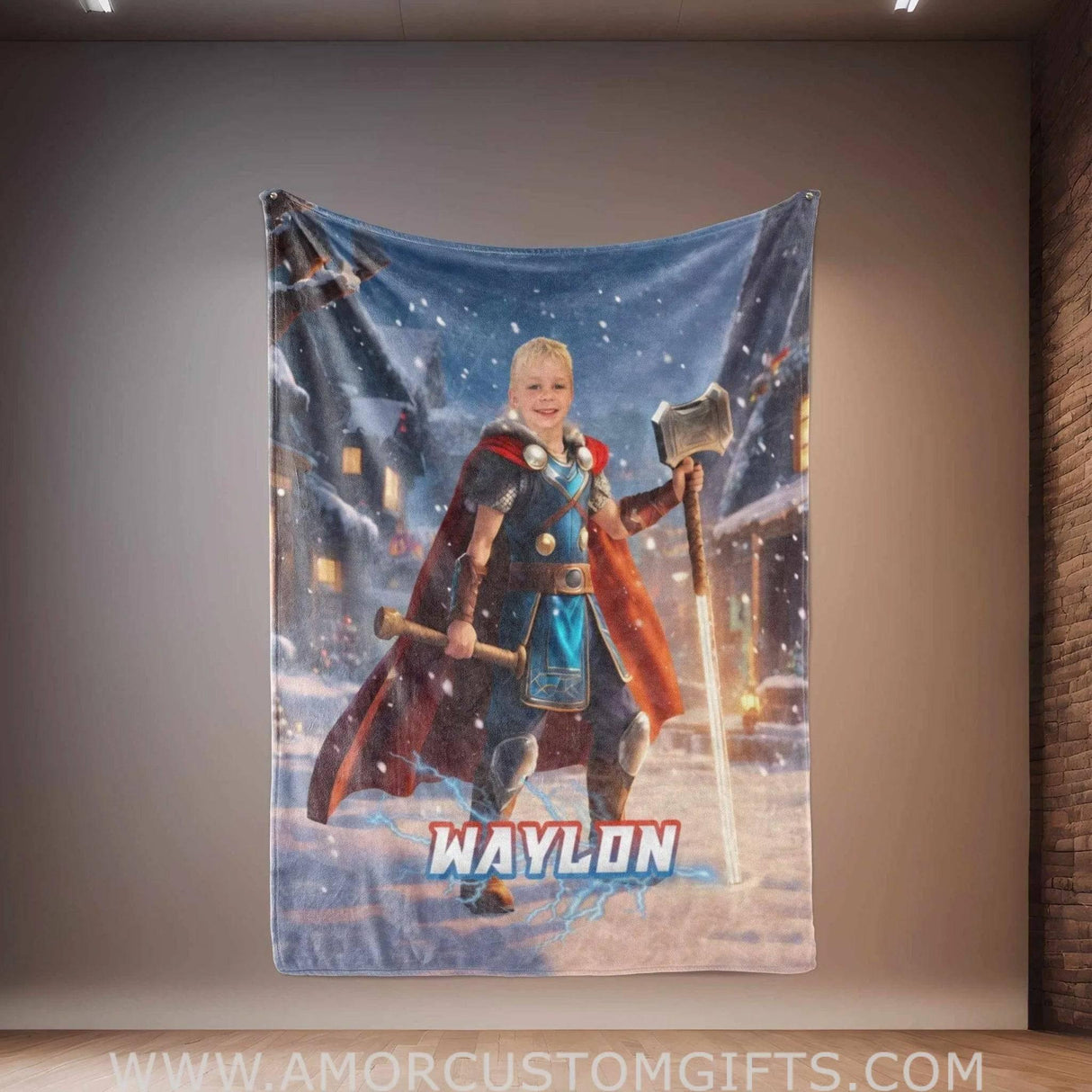 Personalized Superhero Thor In Winter Xmas Blanket | Custom Superhero Boy Blanket