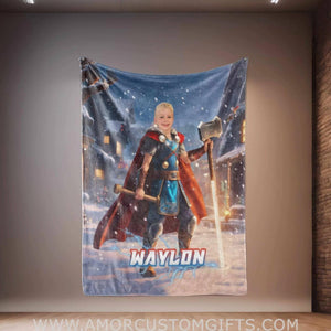 Personalized Superhero Thor In Winter Xmas Blanket | Custom Superhero Boy Blanket