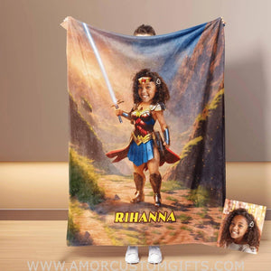 Personalized Superhero Wonder Girl 5 Blanket | Custom Superhero Girl Blanket