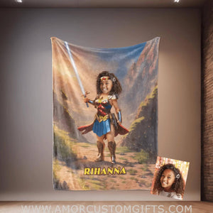 Personalized Superhero Wonder Girl 5 Blanket | Custom Superhero Girl Blanket