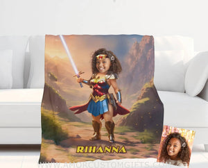 Personalized Superhero Wonder Girl 5 Blanket | Custom Superhero Girl Blanket