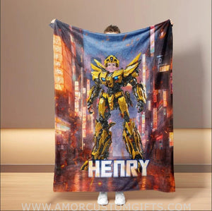 Personalized Superhero Yellow Robot Blanket | Custom Superhero Boy Blanket