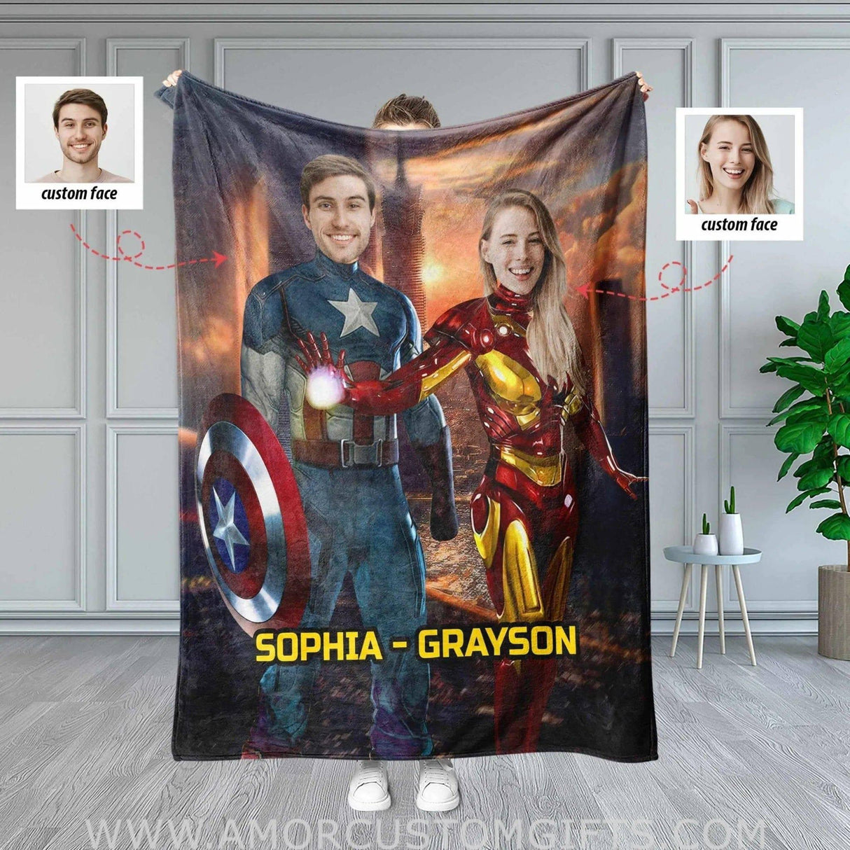 Personalized Superheroes Couple Blanket | Custom Man Woman Blanket