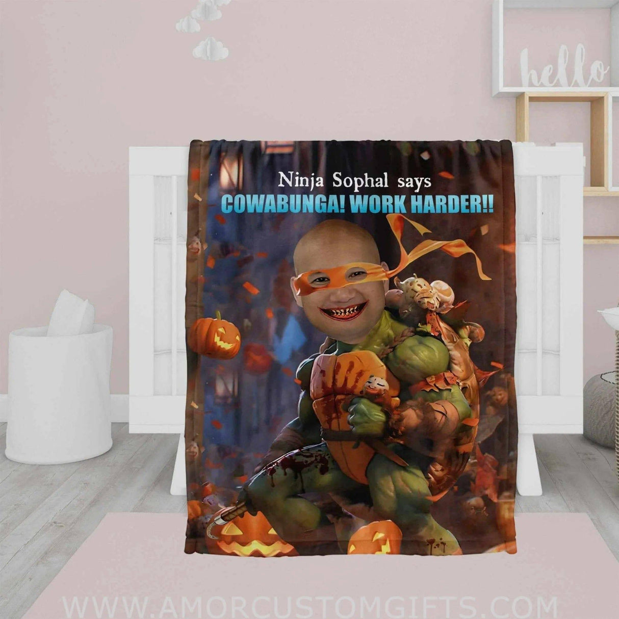 Personalized Turtle Ninja 3 Halloween Blanket | Custom Halloween Boy Blanket