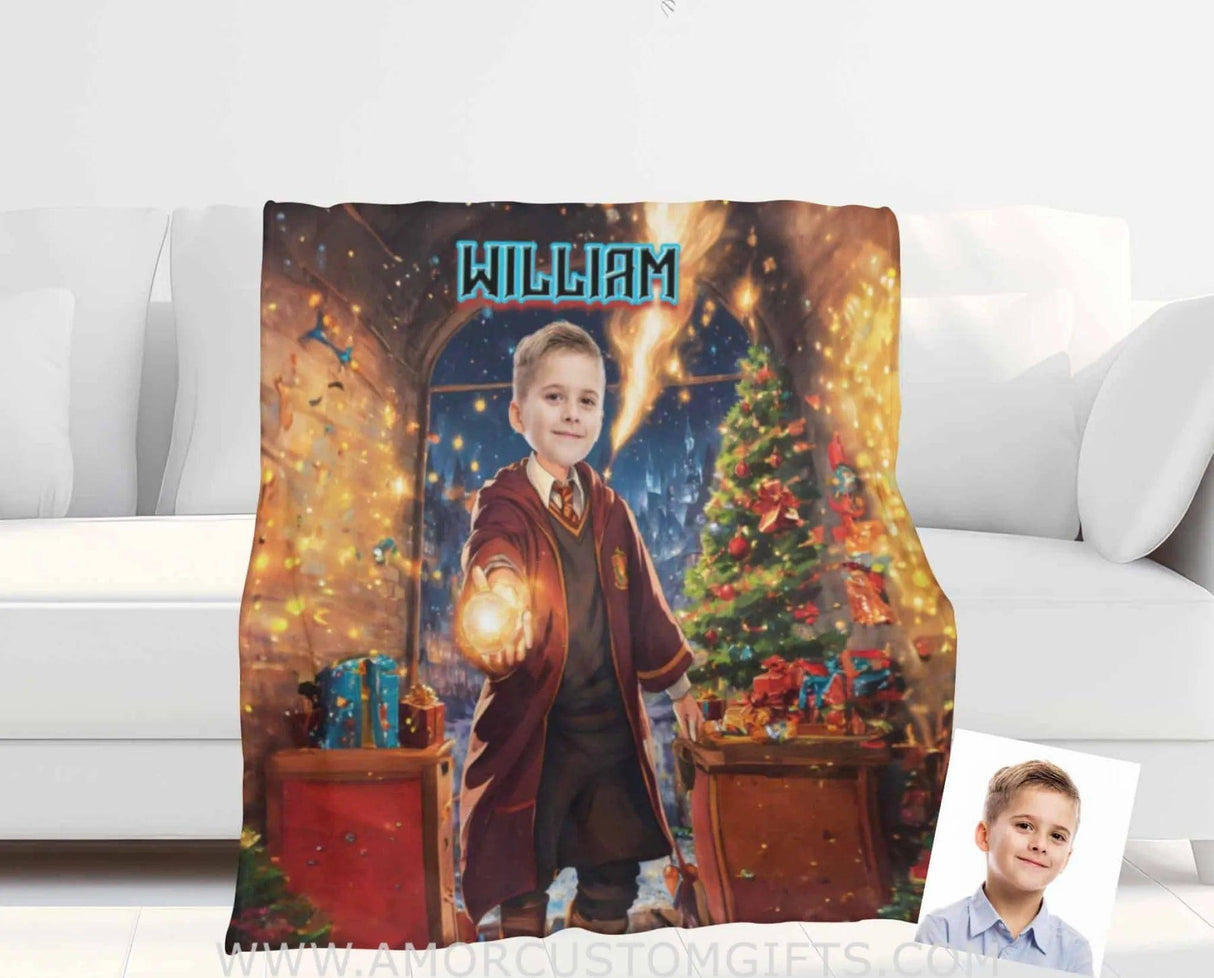 Personalized Wizard Boy 3 Xmas Blanket | Custom Blanket For Boys