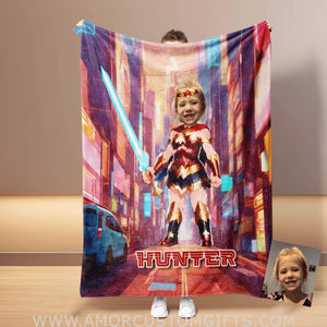 Personalized Wonder Girl 4 Photo Blanket | Custom Superhero Girl Blanket