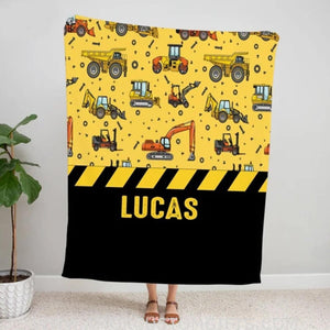 USA MADE Personalized Construction Name Blanket, Construction Truck Personalized Blanket, Custom Construction Baby Blanket