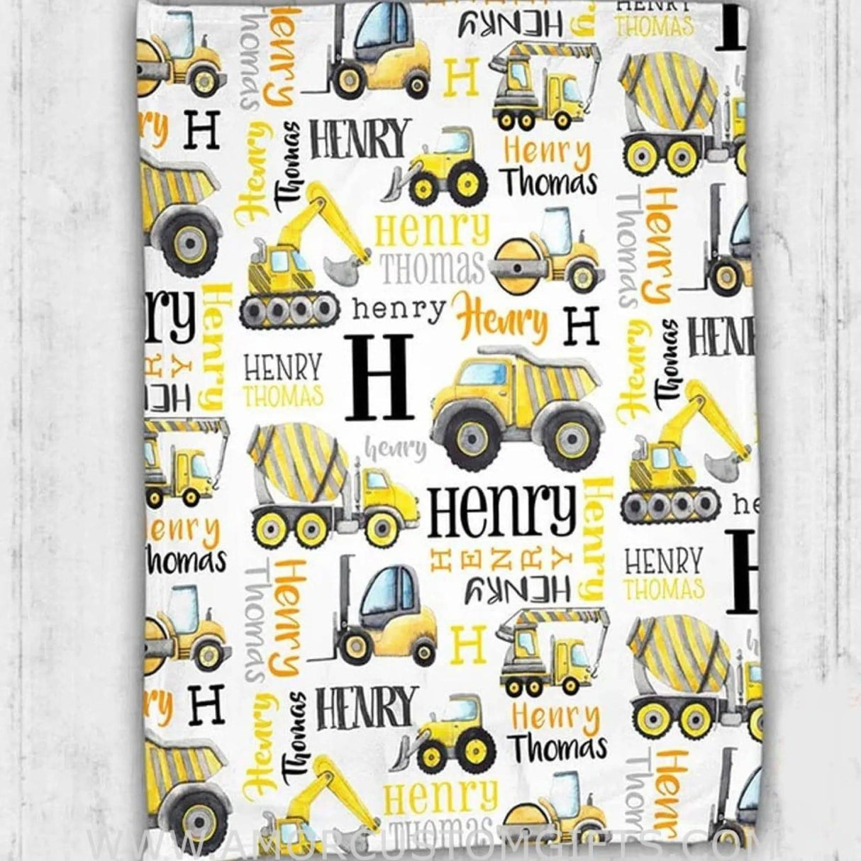 USA MADE Personalized Construction Name Blanket, Construction Truck Personalized Blanket, Custom Construction Baby Blanket