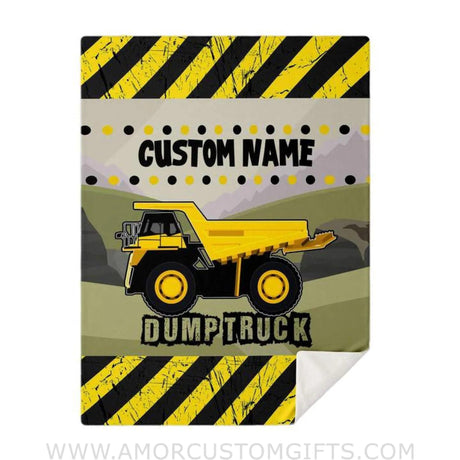 USA MADE Personalized name Construction baby blanket, Cartoon Truck Flannel Fleece Blanket, gift for Baby, Kids, Youth