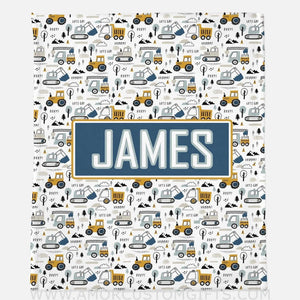 USA MADE Construction Ahead - White Modern Personalized Name Blanket, Best Gift for Baby, Newborn