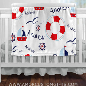 USA MADE Personalized Blanket Baby Blankets - Nautical Baby Blanket - Baby Boy Blankets Newborn Soft Fleece Blanket