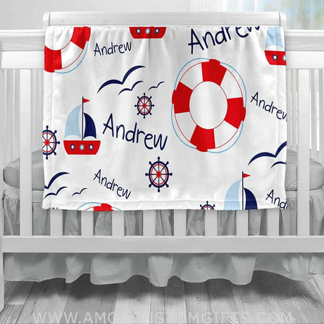 USA MADE Personalized Blanket Baby Blankets - Nautical Baby Blanket - Baby Boy Blankets Newborn Soft Fleece Blanket