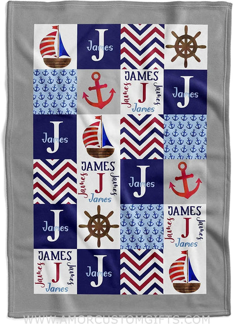 USA MADE Personalized Blanket Nautical Baby Blankets - Custom Baby Blanket with Name for Boys - Soft Plush Fleece