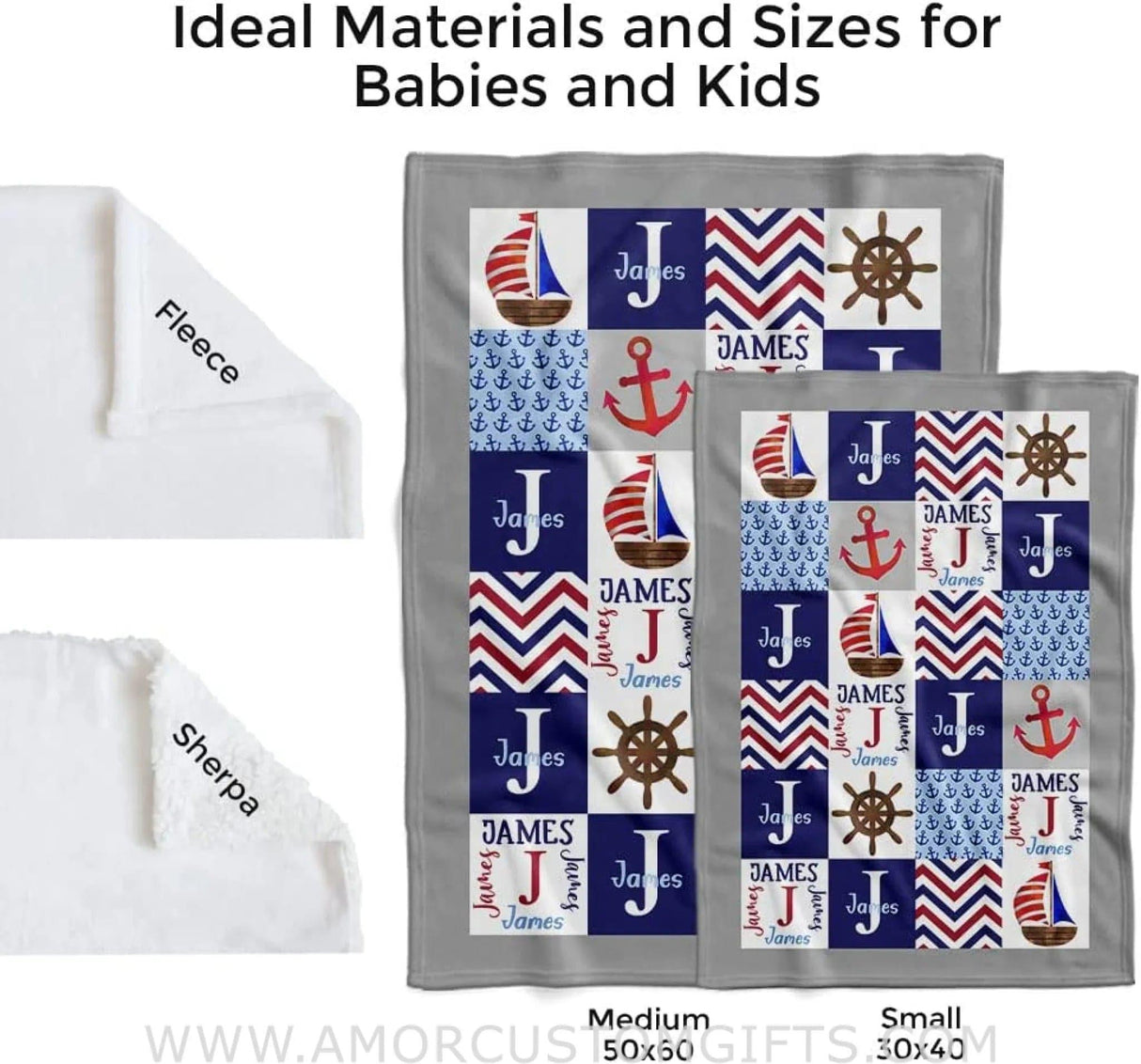 USA MADE Personalized Blanket Nautical Baby Blankets - Custom Baby Blanket with Name for Boys - Soft Plush Fleece