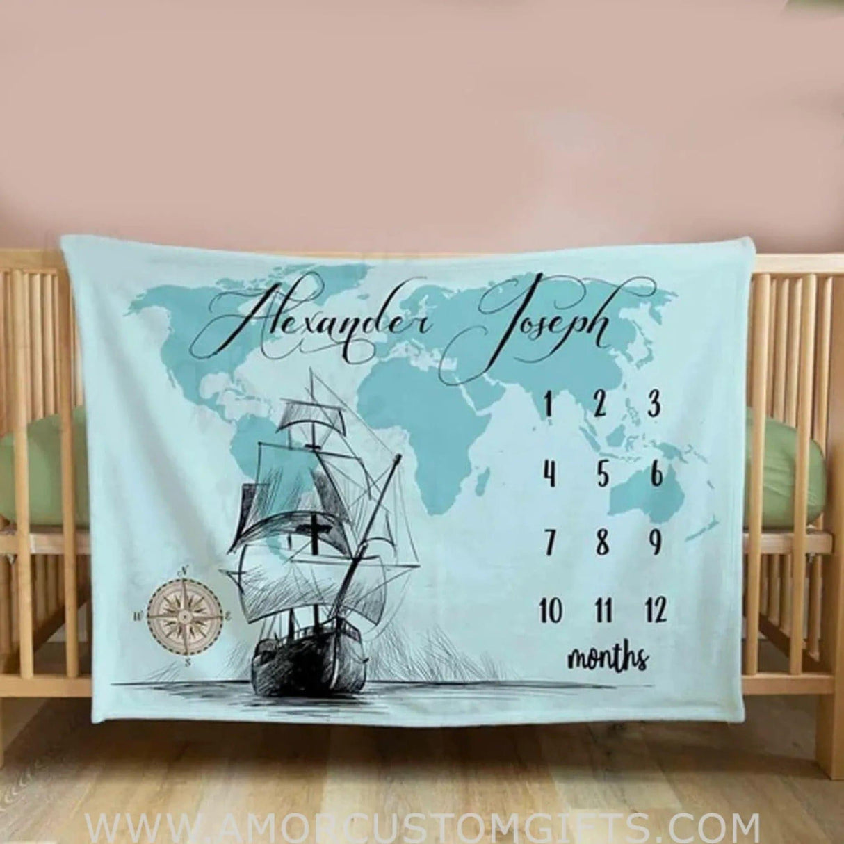 USA MADE Personalized Blanket Nautical Milestone Blanket - Growth blanket - perfect baby shower gift