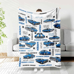 USA MADE Personalized Vehicle Name Classic Blue Car Baby Boy Blanket