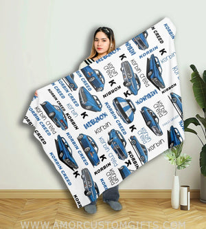 USA MADE Personalized Vehicle Name Classic Blue Car Baby Boy Blanket