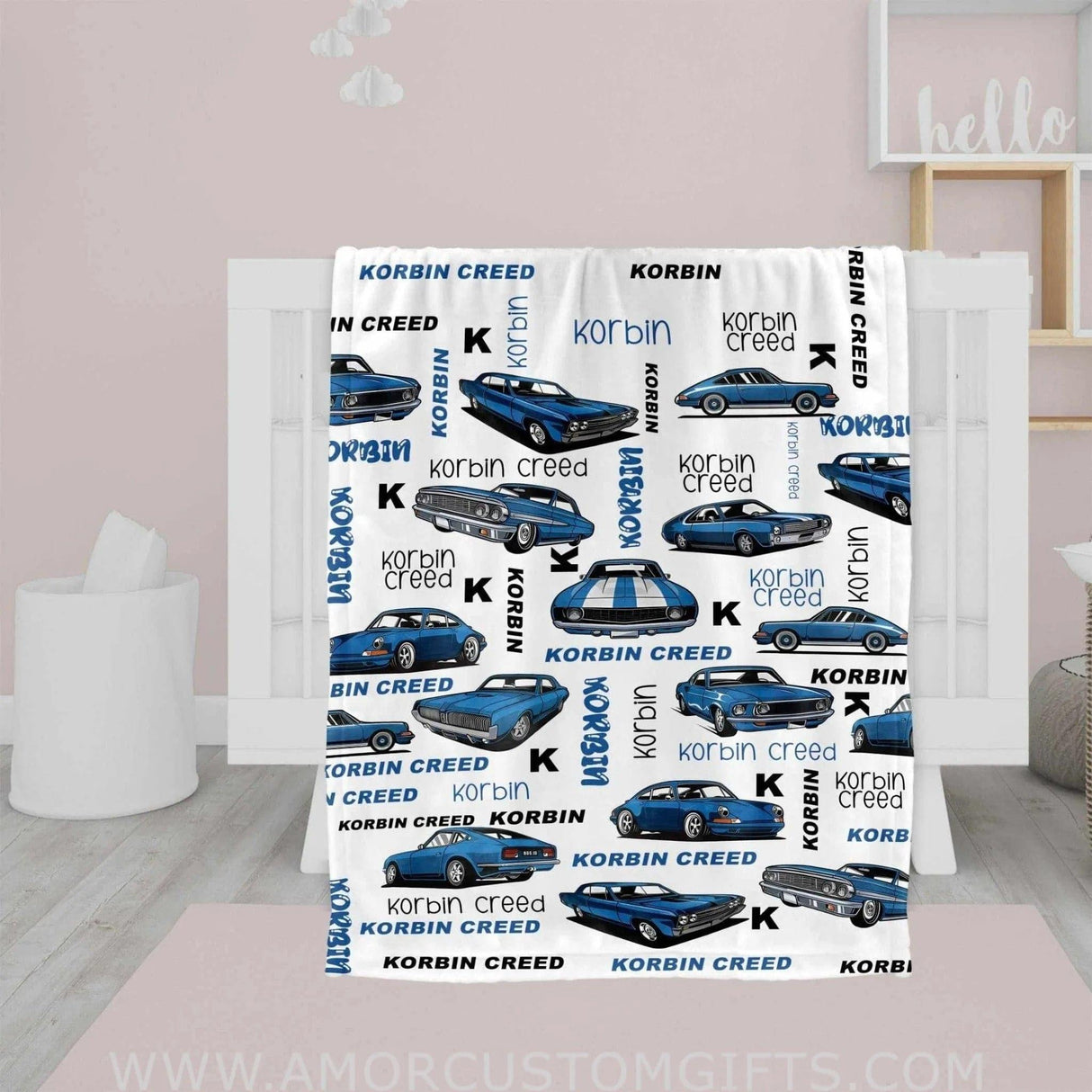 USA MADE Personalized Vehicle Name Classic Blue Car Baby Boy Blanket