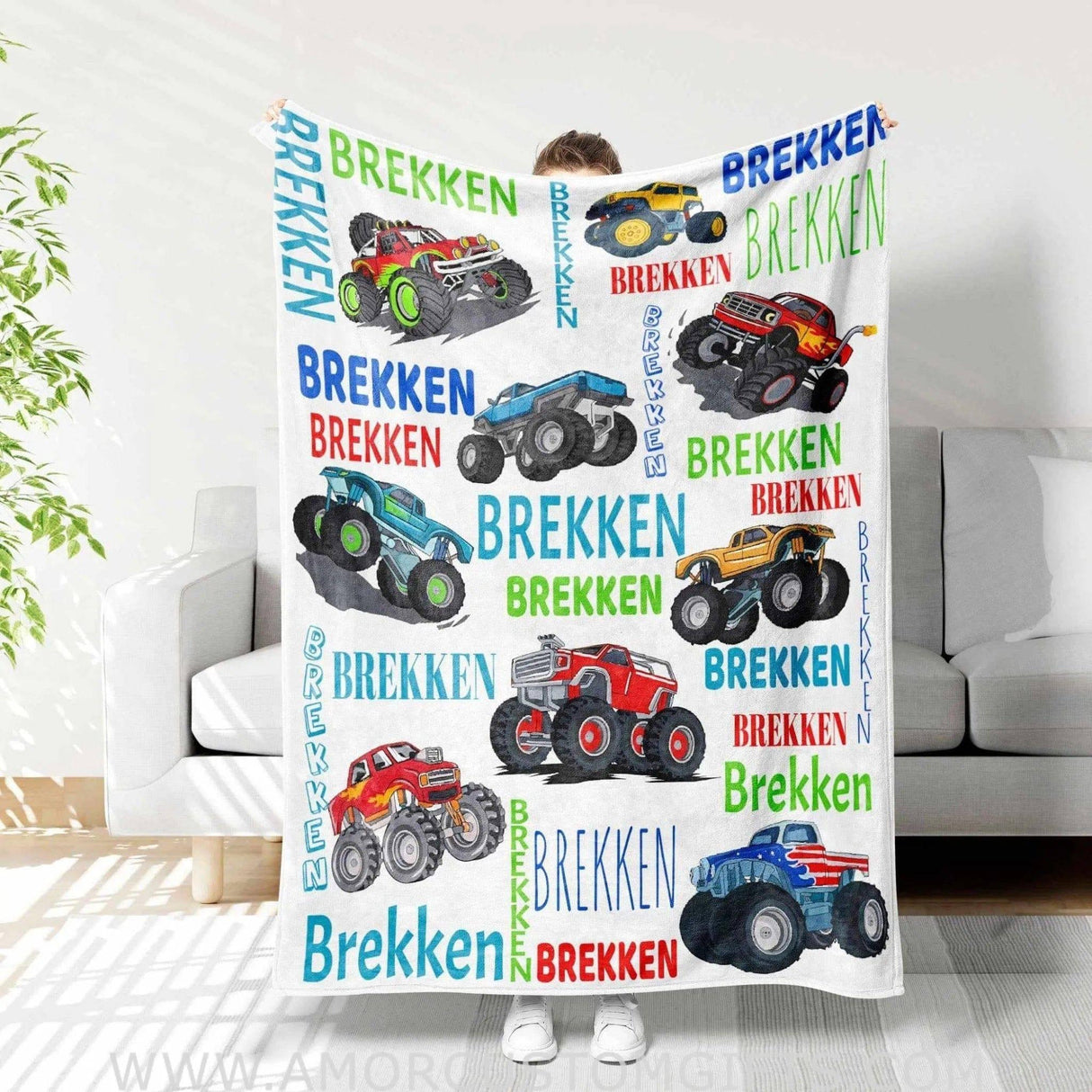 USA MADE Personalized Vehicle Name Monster Truck 4 Boy Baby Blanket