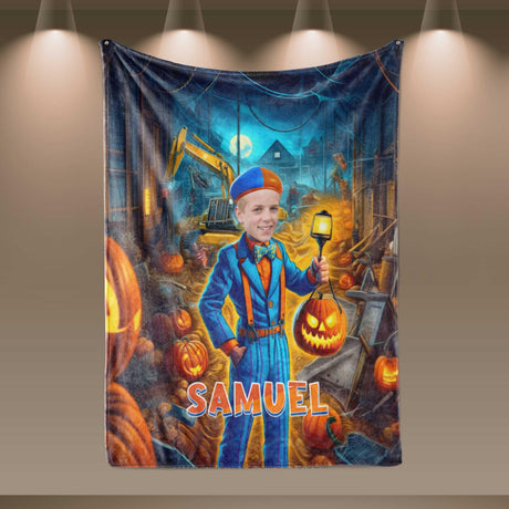 Personalized Face & Name Blipp Truck Boy Halloween Pumpkin Blanket