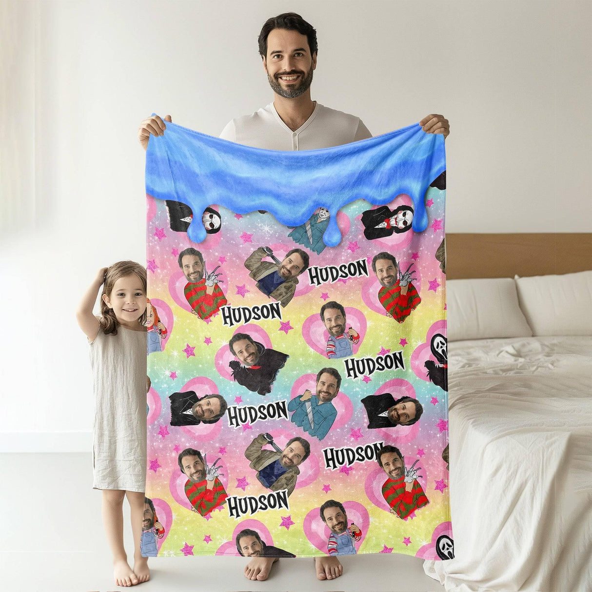 Personalized Face & Name Movies Characters Pink Halloween Blanket