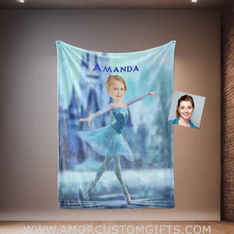 Personalized Face & Name Princess Frozen Elsa Ballerina Dancing Girl Blanket