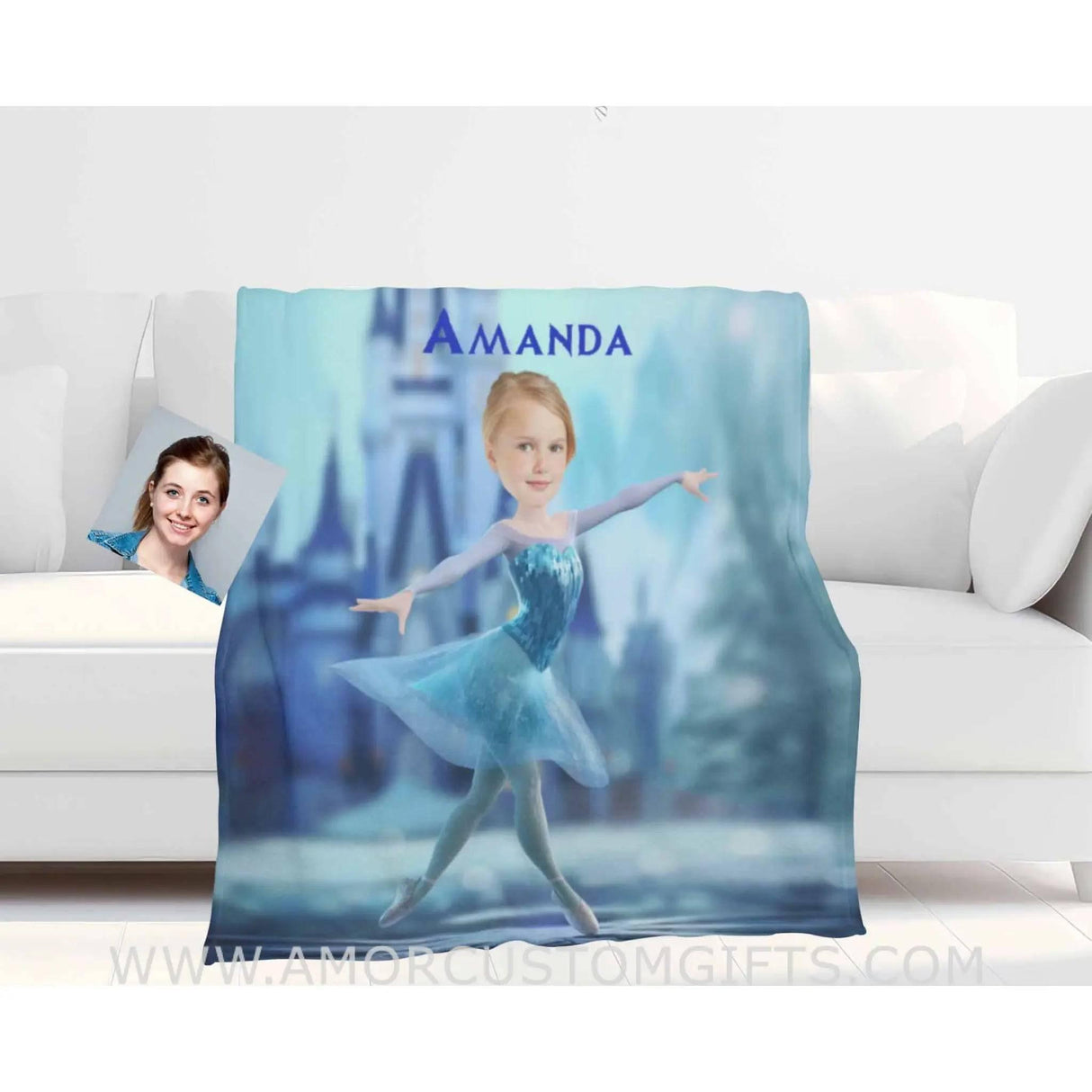 Personalized Face & Name Princess Frozen Elsa Ballerina Dancing Girl Blanket