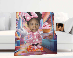 Personamized Face & Name Cartoon Mouse Cosplay Sweat Treat Blanket