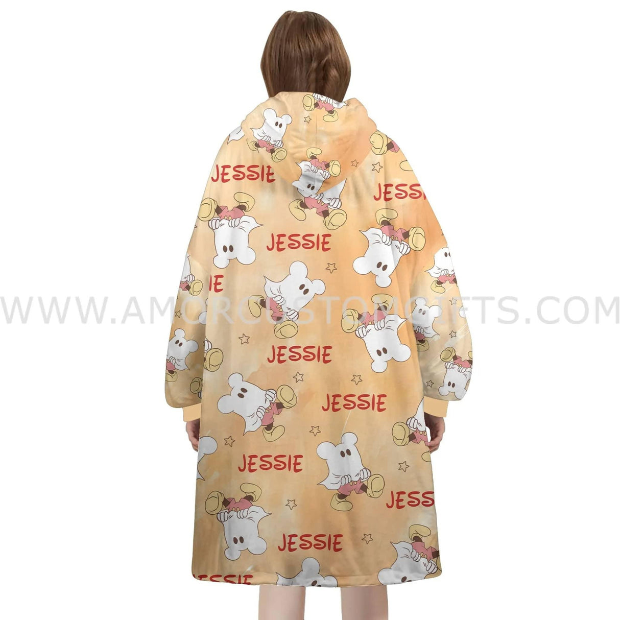 Custom Personalized Cartoon Mouse Ghost Snug Oversized Wearable Hoodie Blanket