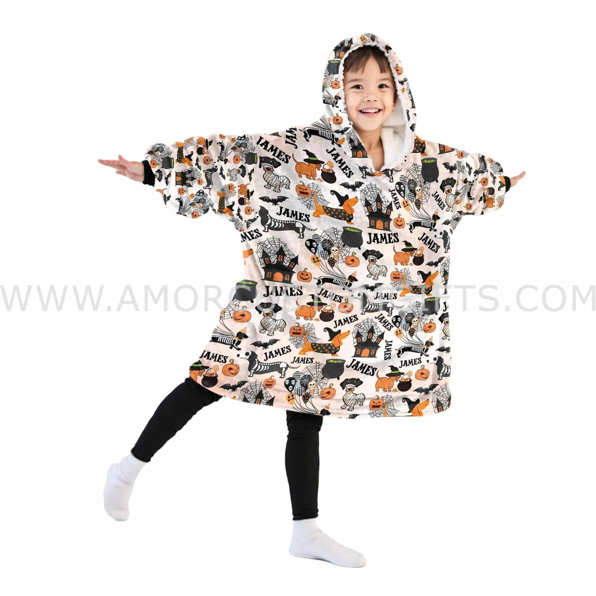 Custom Personalized Dachshund Rescue Dogs Hero Squad Lover Halloween Snug Oversized Wearable Hoodie Blanket