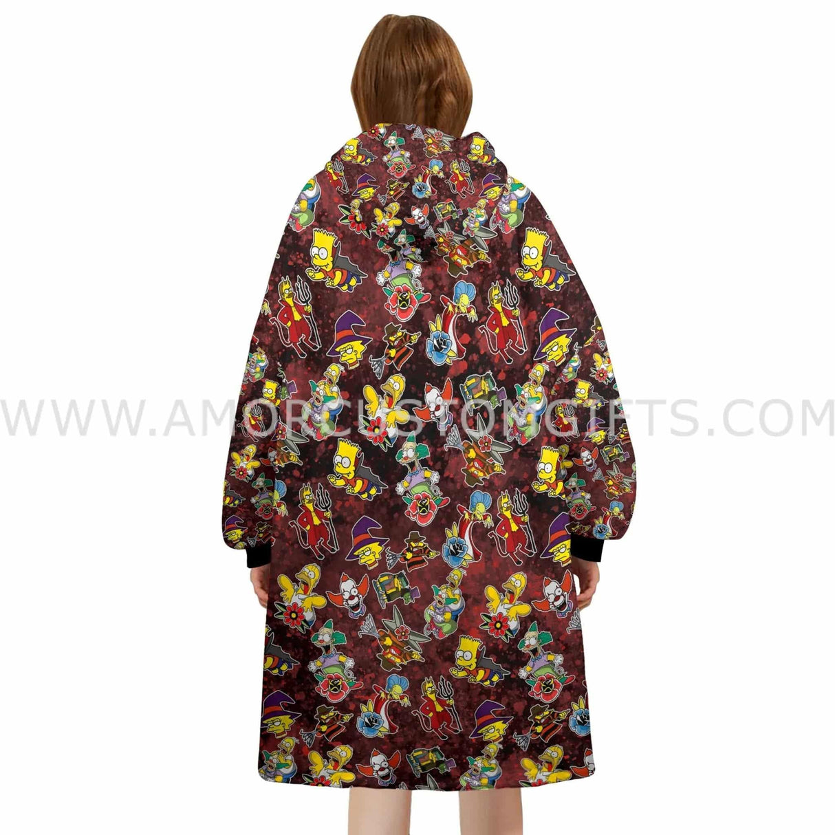 Custom Personalized Family Yellow Cartoon Spooky Vibes Snug Oversized Wearable Hoodie Blanket