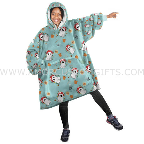 Custom Personalized Garden Ghost Halloween Snug Oversized Wearable Hoodie Blanket