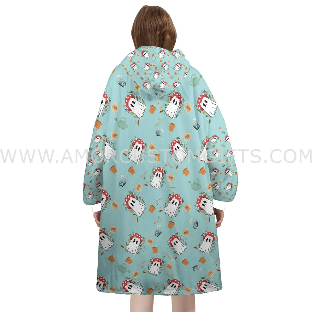 Custom Personalized Garden Ghost Halloween Snug Oversized Wearable Hoodie Blanket