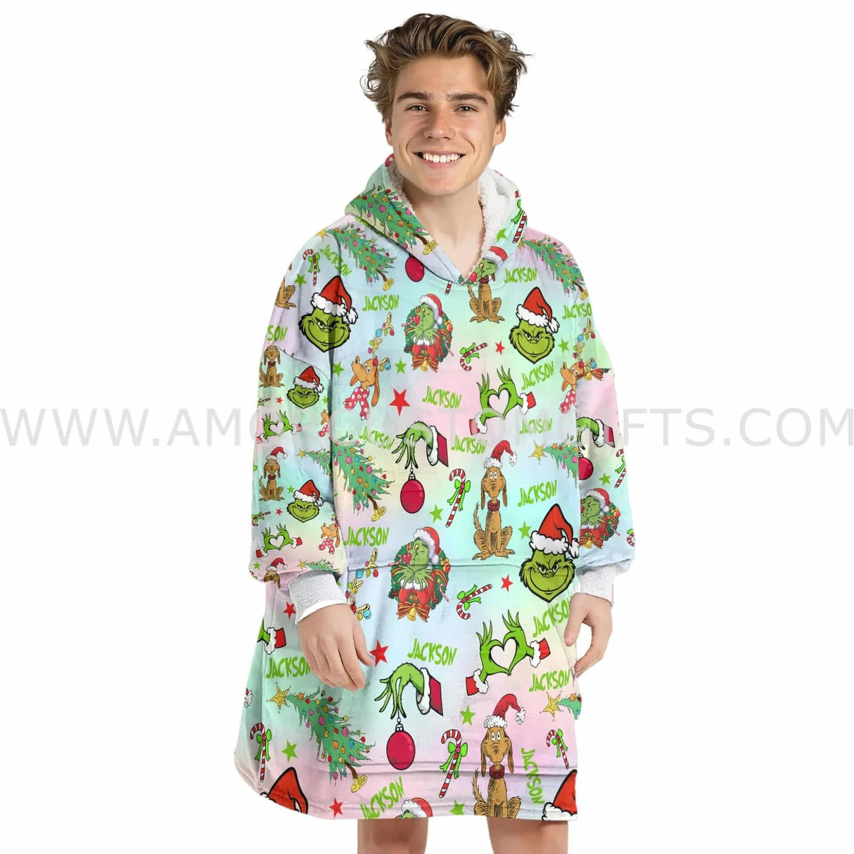 Custom Personalized Hate Christmas You're A Mean One Snug Oversized Wearable Hoodie Blanket