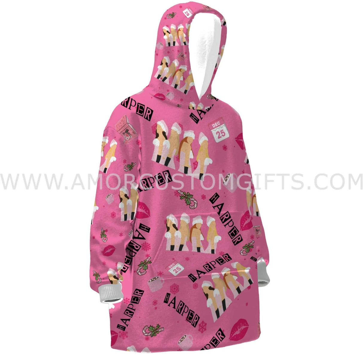 Custom Personalized Jingle Bell Rock Girls Christmas Snug Oversized Wearable Hoodie Blanket