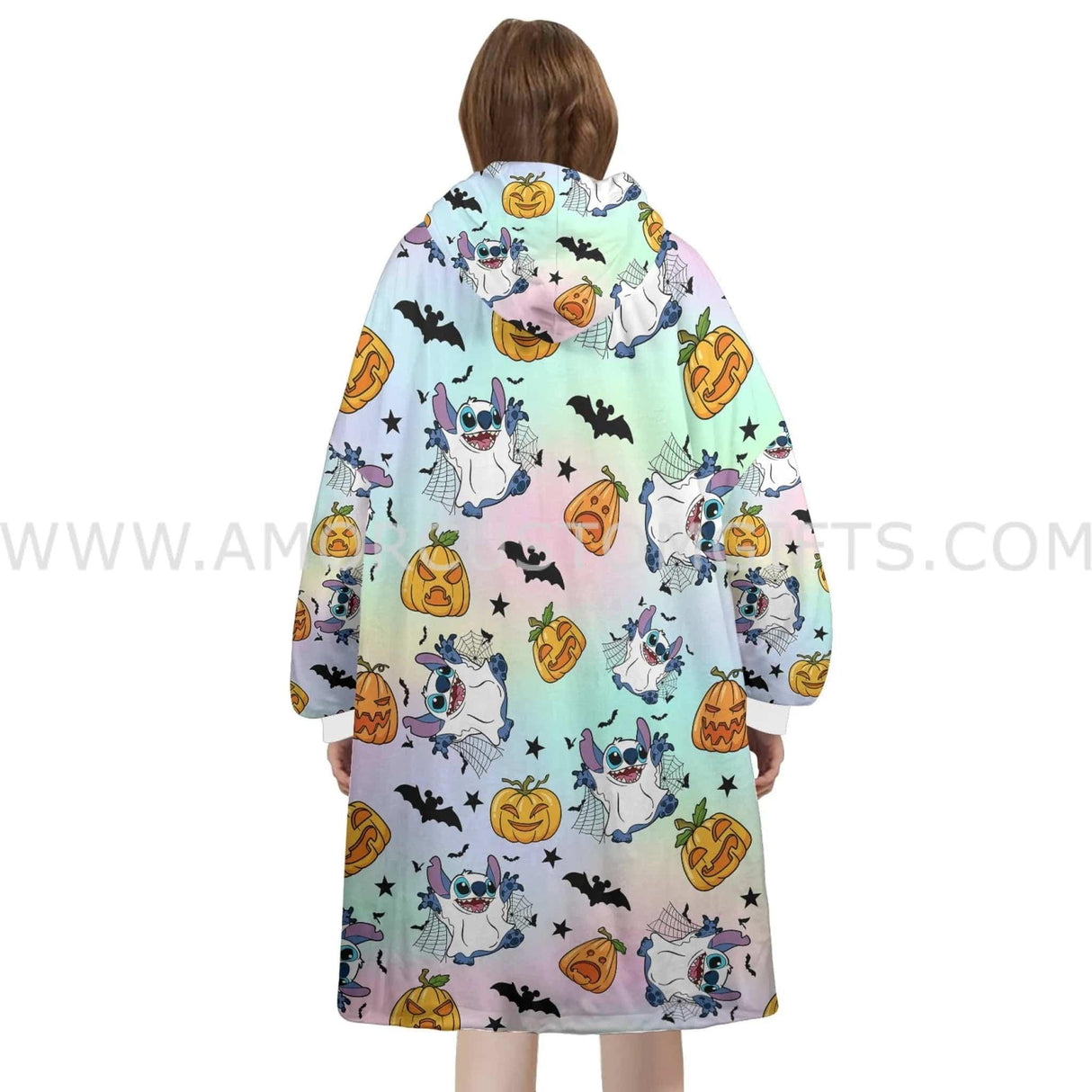 Custom Personalized Stitchy Ghost Halloween Snug Oversized Wearable Hoodie Blanket