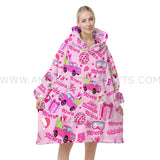 Custom Personalized Trendy Dolls Pink Christmas Snug Oversized Wearable Hoodie Blanket