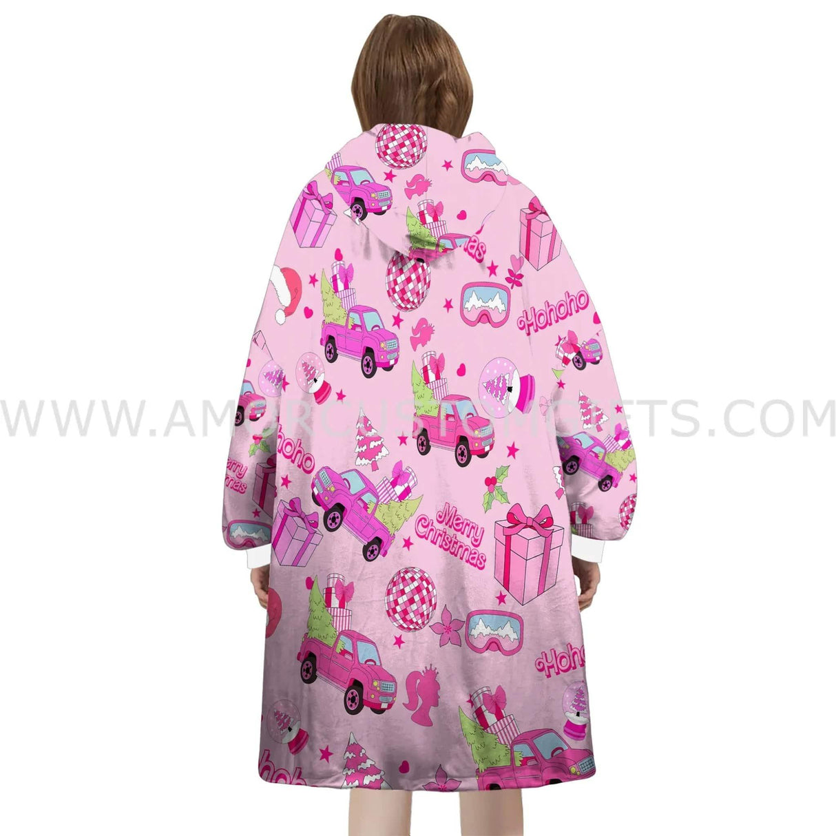 Custom Personalized Trendy Dolls Pink Christmas Snug Oversized Wearable Hoodie Blanket