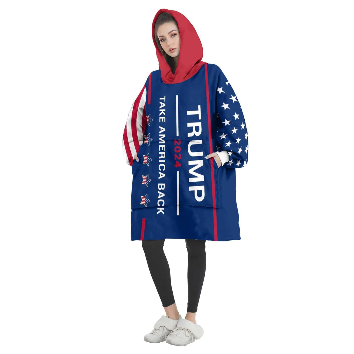 Personalized 2024 Trump Take America Back Snug Oversized Wearable Hoodie Blanket | Custom Wearable Hoodie Blanket