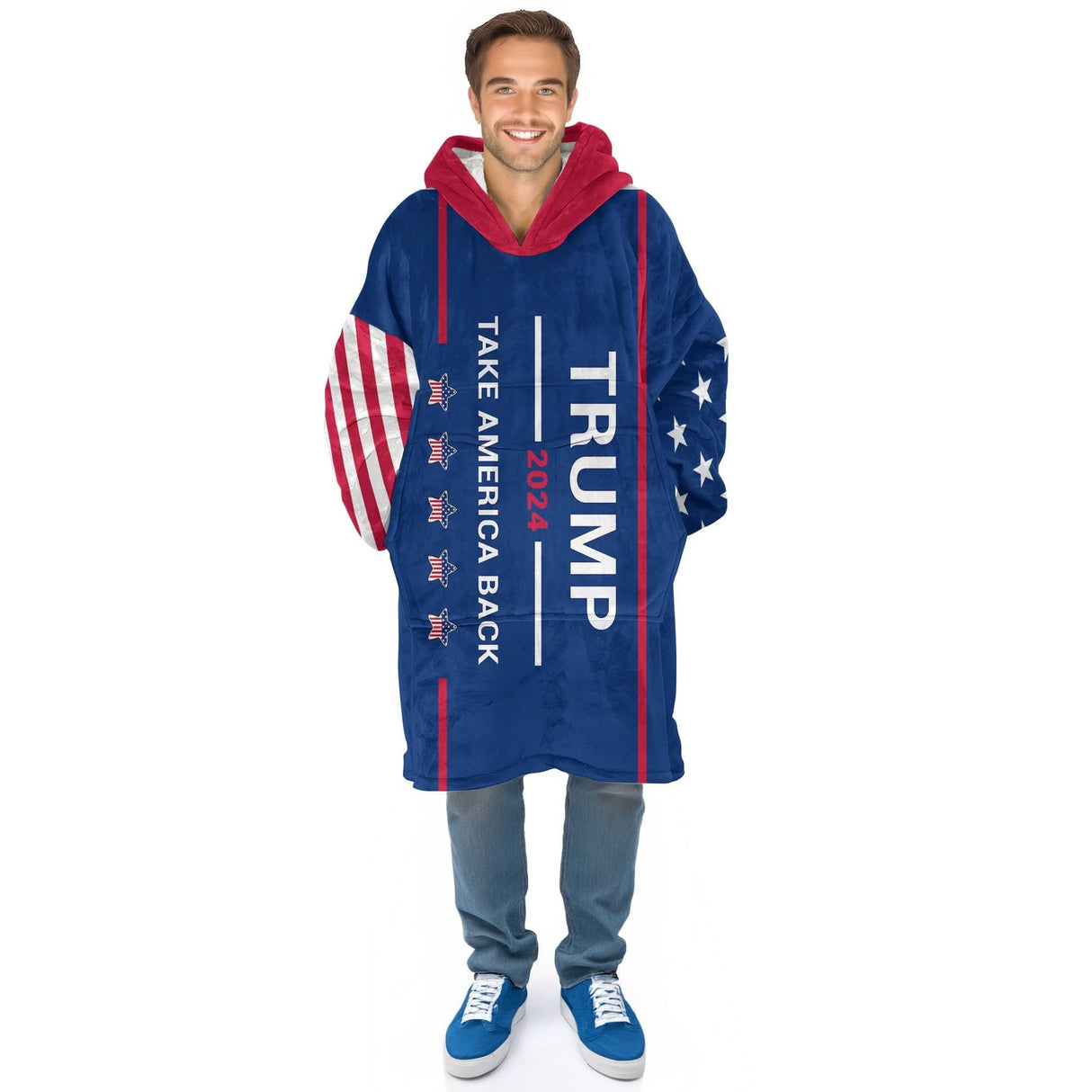 Personalized 2024 Trump Take America Back Snug Oversized Wearable Hoodie Blanket | Custom Wearable Hoodie Blanket