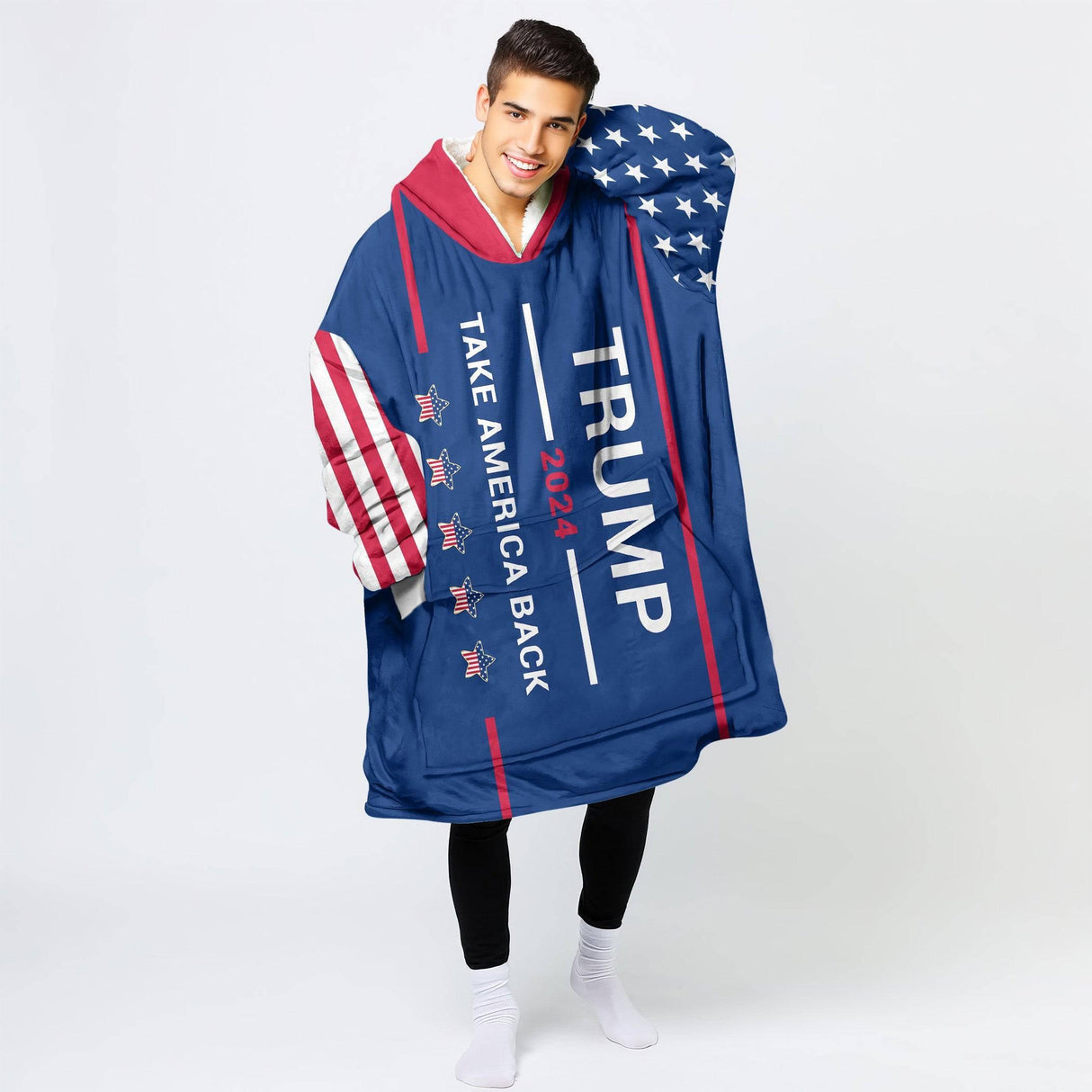 Personalized 2024 Trump Take America Back Snug Oversized Wearable Hoodie Blanket | Custom Wearable Hoodie Blanket