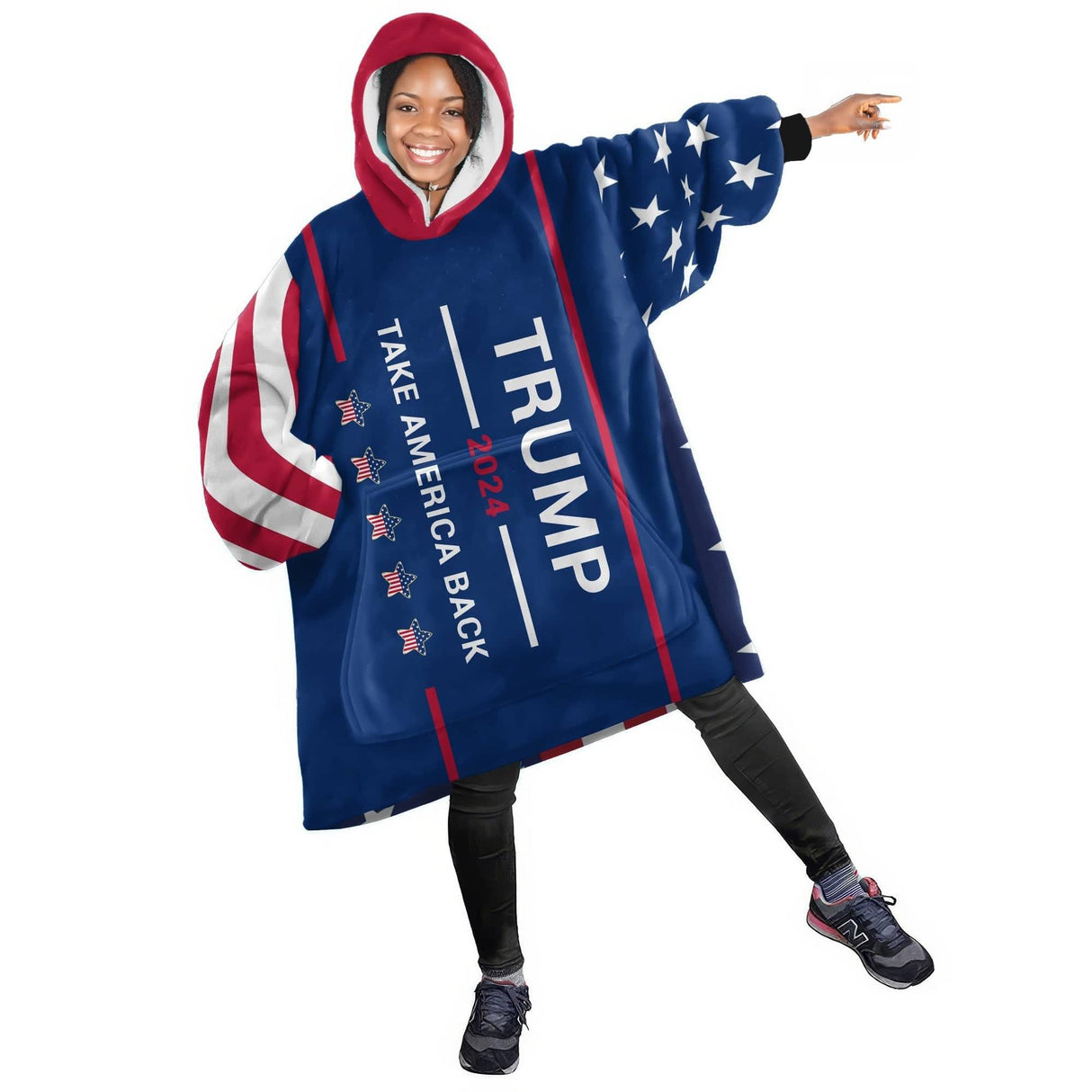 Personalized 2024 Trump Take America Back Snug Oversized Wearable Hoodie Blanket | Custom Wearable Hoodie Blanket