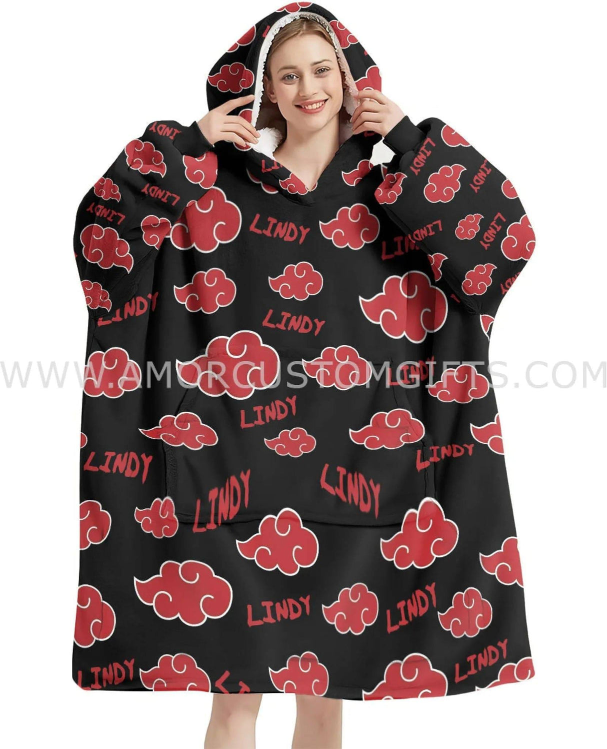 Personalized Anime Cloud Snug Oversized Wearable Hoodie Blanket