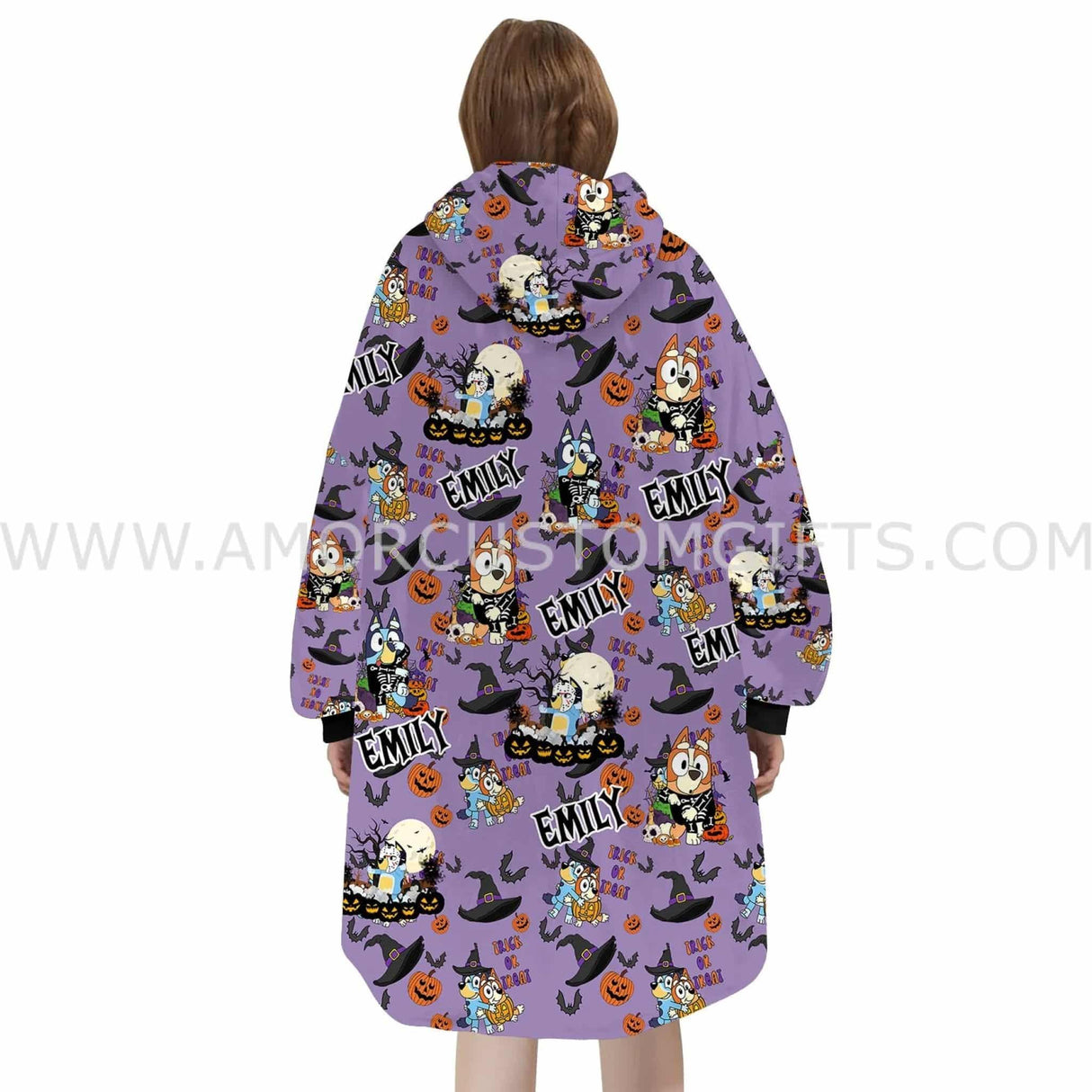 Personalized Australian Blue Heelers Cartoon Dog Halloween Snug Oversized Wearable Hoodie Blanket