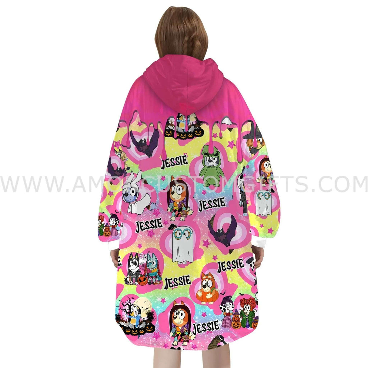 Personalized Australian Blue Heelers Rescue Dogs Hero Squad s Pink Halloween Snug Oversized Wearable Hoodie Blanket