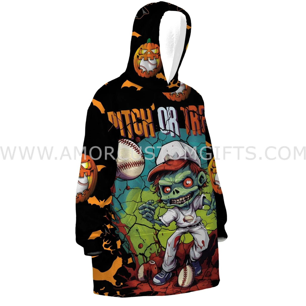 Personalized Baseball Halloween Snug Oversized Wearable Hoodie Blanket