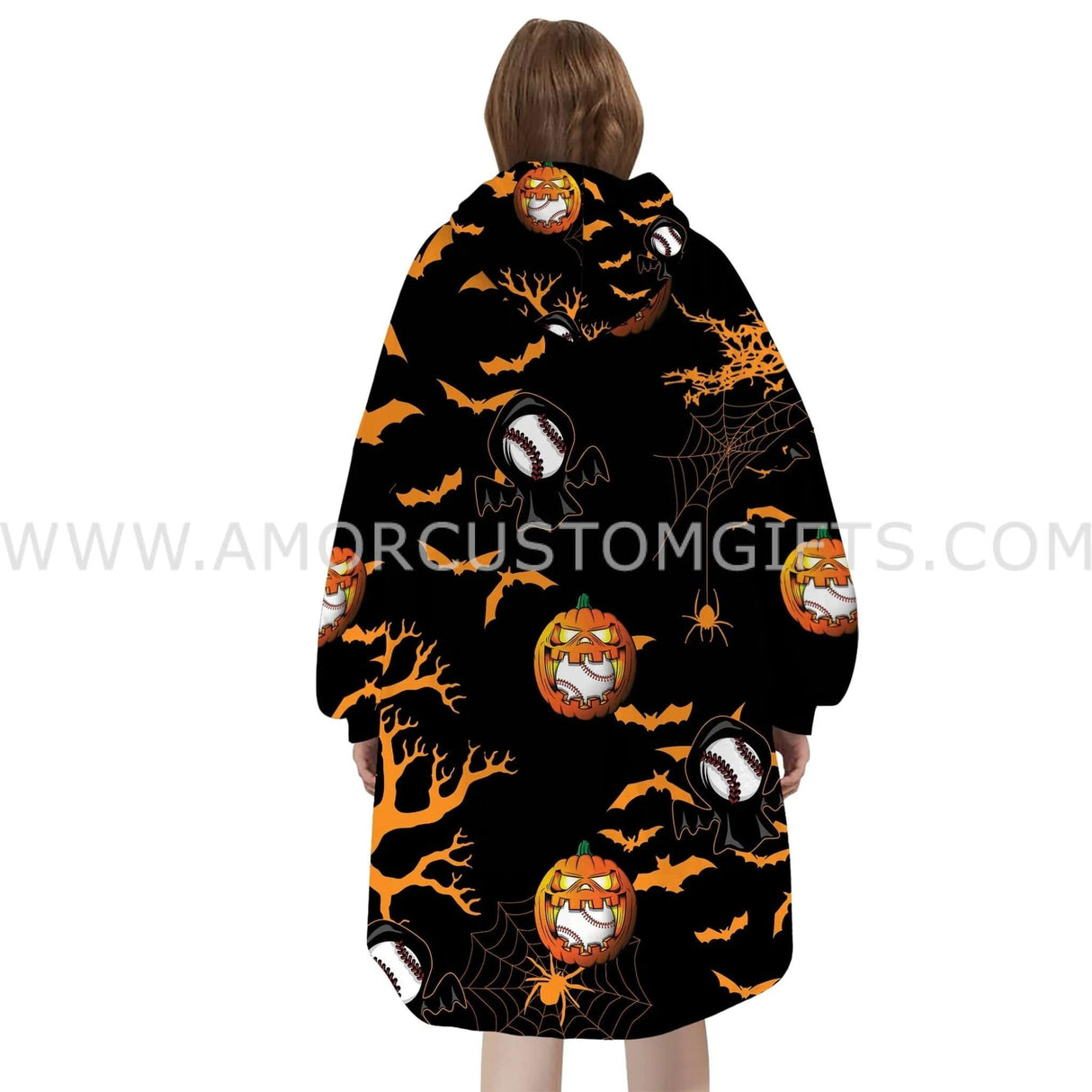 Personalized Baseball Halloween Snug Oversized Wearable Hoodie Blanket