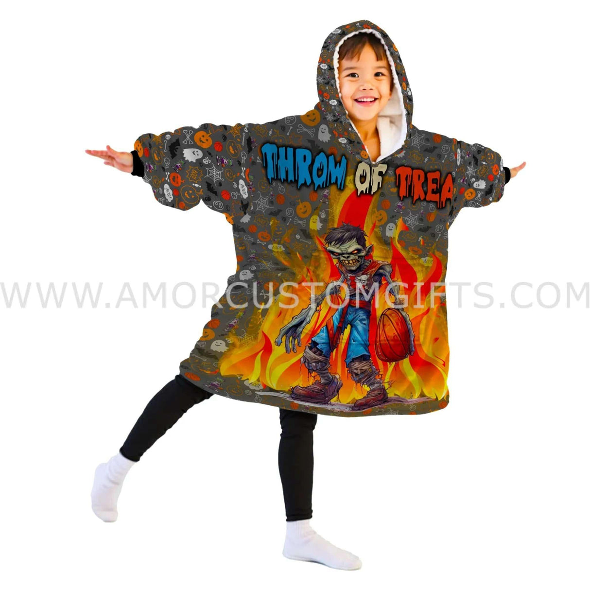 Personalized Basketball Halloween Snug Oversized Wearable Hoodie Blanket