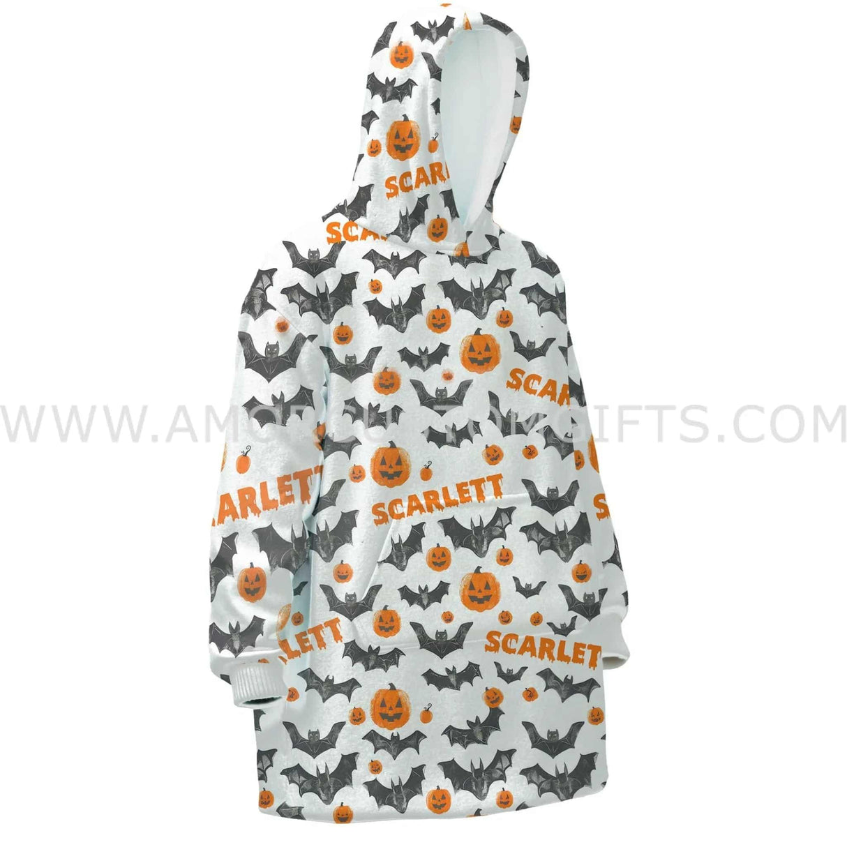 Personalized Bat Jack O Lantern Halloween Snug Oversized Wearable Hoodie Blanket